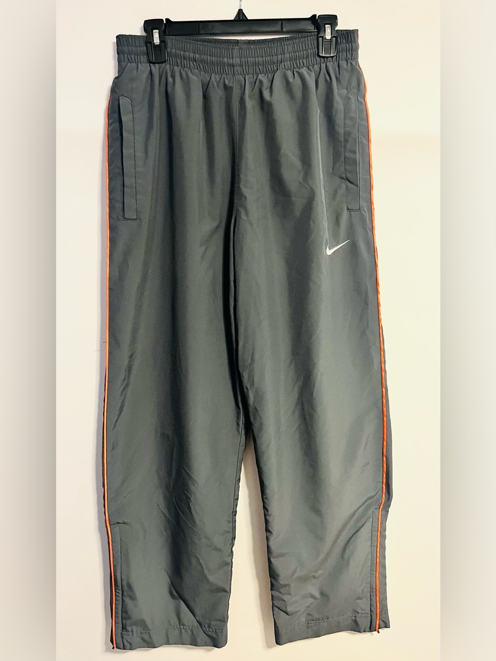 Nike Mens Gray Track Pants with Orange Trim size small
